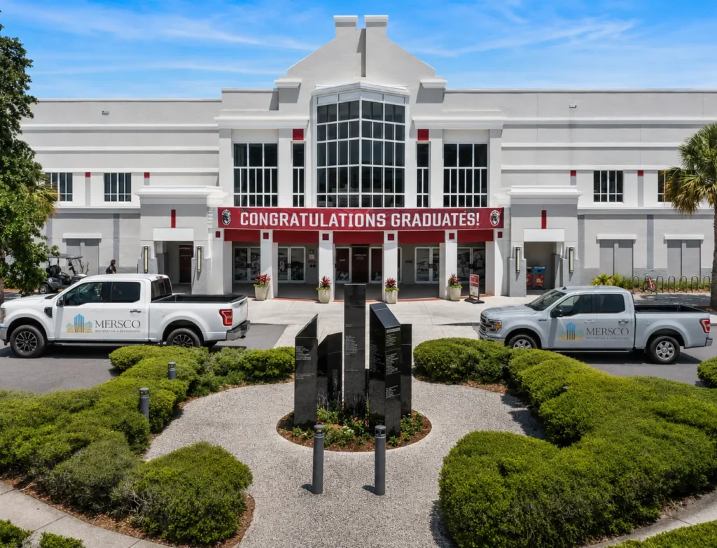 Two Mersco Vehicles in front of Florida Tech Clemente Center